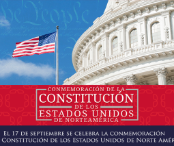 Conmemoración de la constitución de los Estados Unidos en la imagen bandera y capitolio