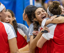 atletas del voleibol celebrando