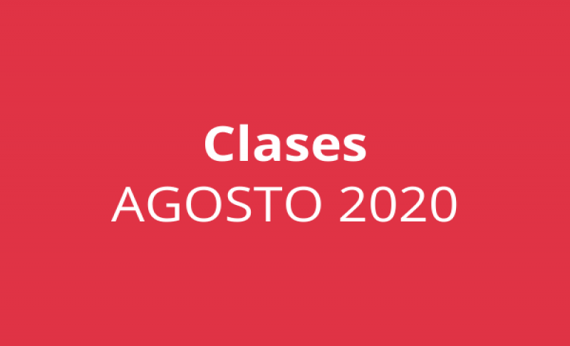 Recuadro rojo con texto que dice Clases Agosto 2020