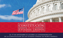 Conmemoración de la constitución de los Estados Unidos en la imagen bandera y capitolio